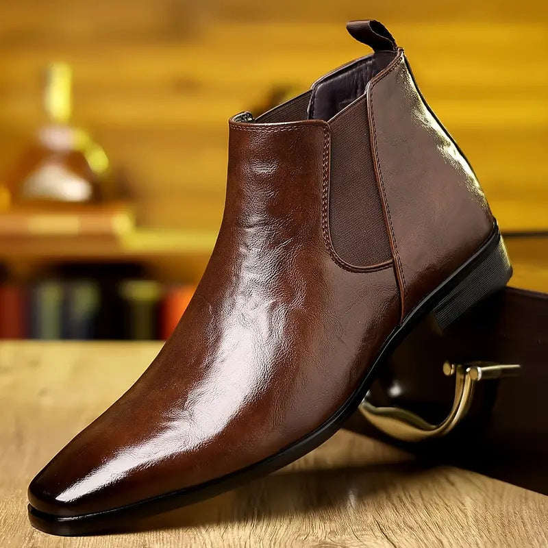 Men's Pointed Toe Chelsea Boots with Super Fiber Upper and Low Heel