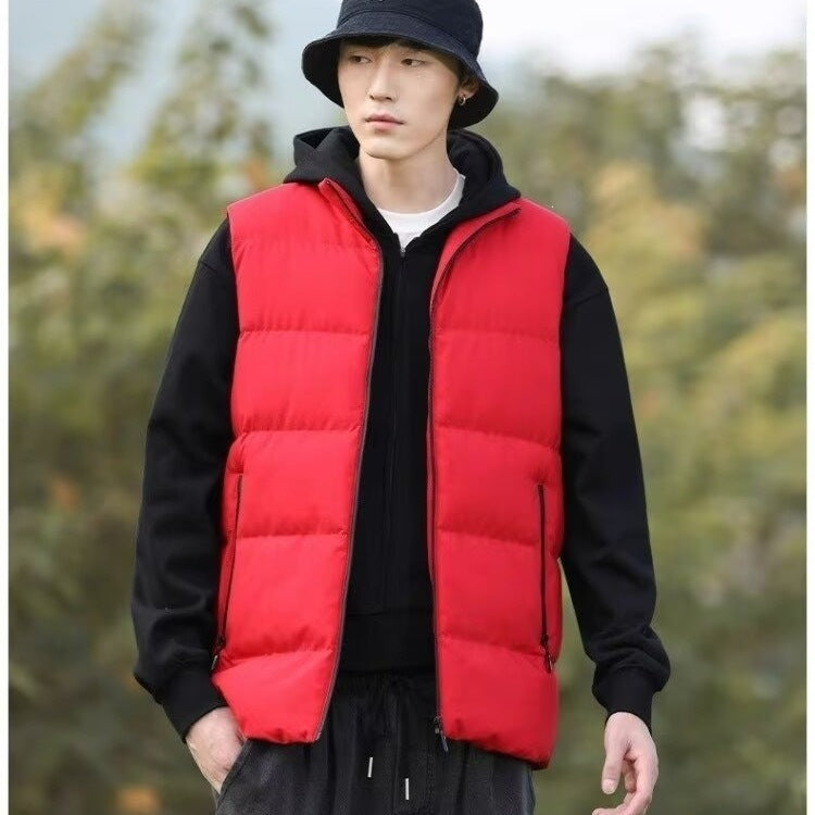 Men's Fleece-Lined Vest Stand Collar Slim Fit Zipper Outerwear