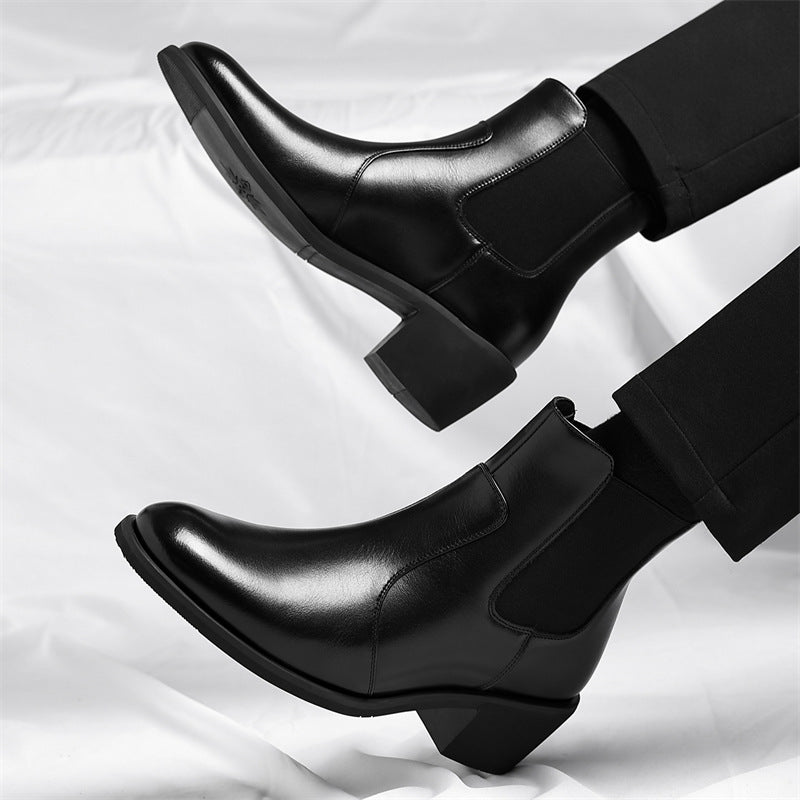 Men's Pointed Toe Chelsea Boots with Thick Sole and High Heel