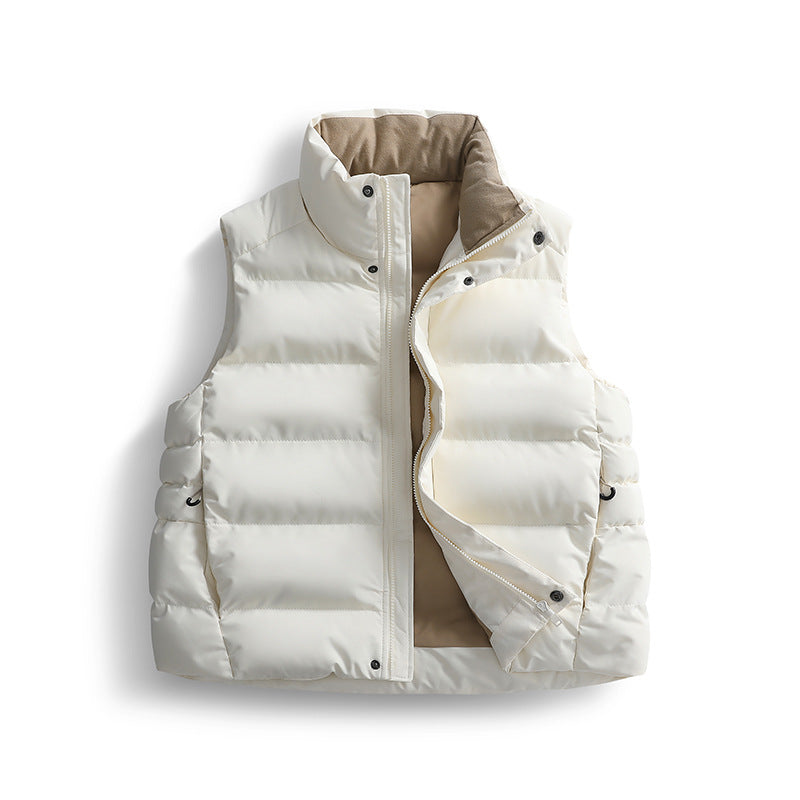 Men's Thickened Vest Stand Collar Loose Fit Solid Color Outerwear