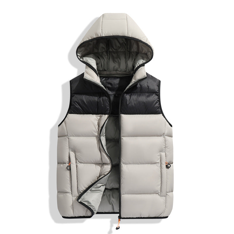 Men's Color Block Padded Vest Loose Fit Detachable Hood Winter Wear