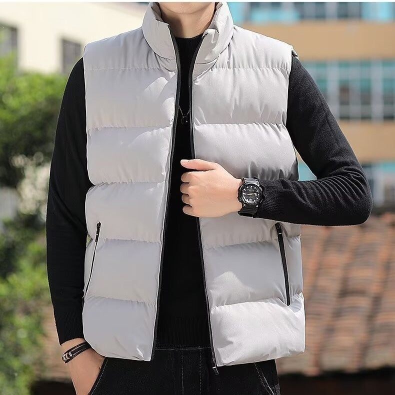 Men's Thick Padded Vest Loose Fit Zipper Outdoor Winter Wear