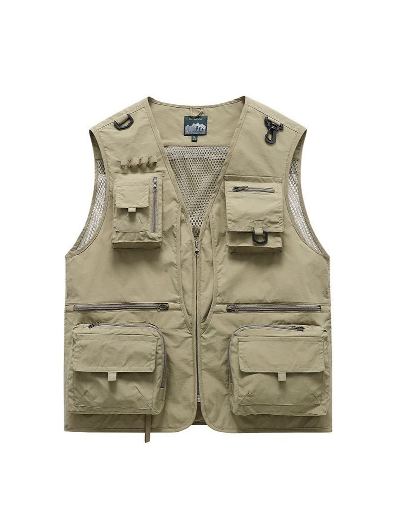 Men's Nylon Photographer Vest Slim Fit Zipper Multi-Pocket Workwear