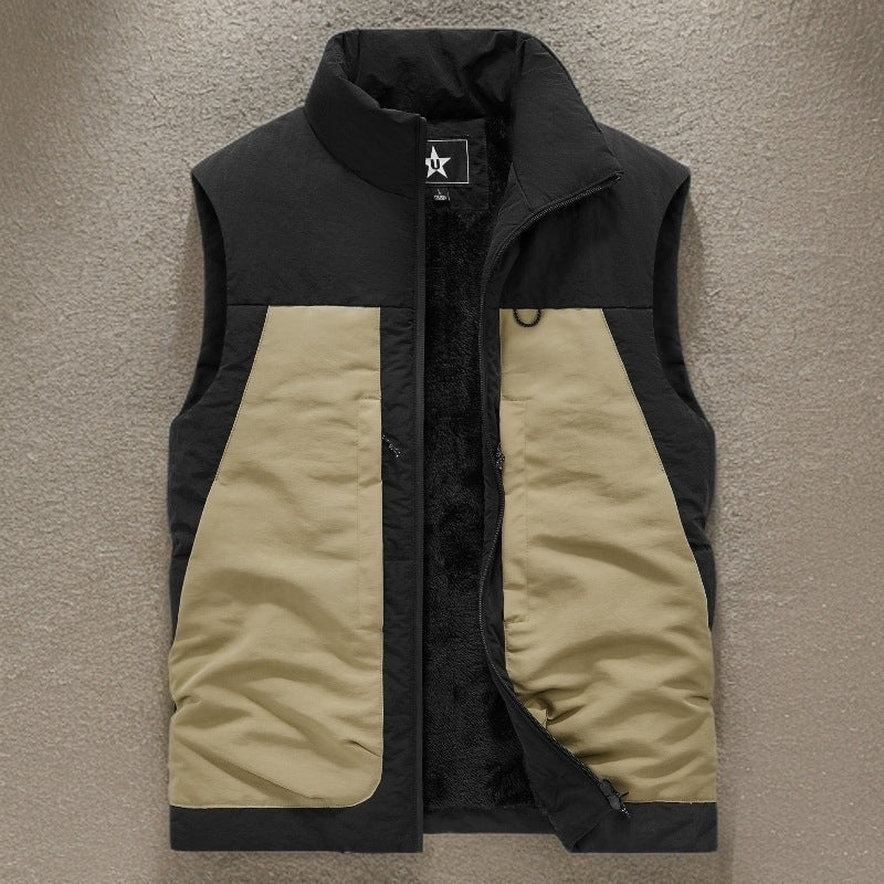 Men's Polyester Padded Vest Stand Collar Loose Fit Winter Wear