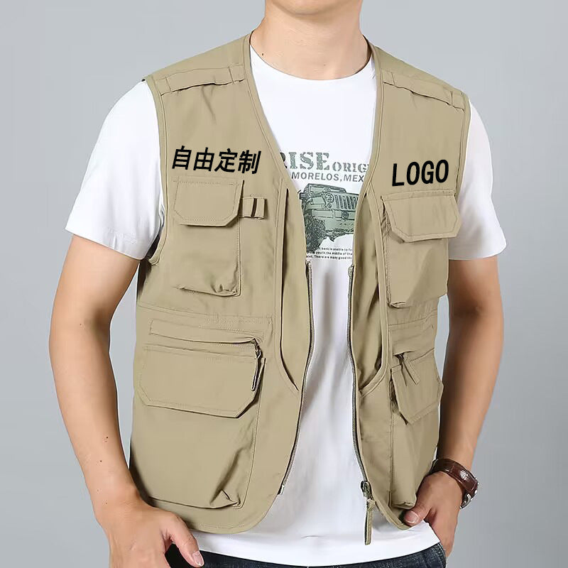 Men's Nylon Photography Vest V-Neck Loose Fit Multi-Pocket Wear