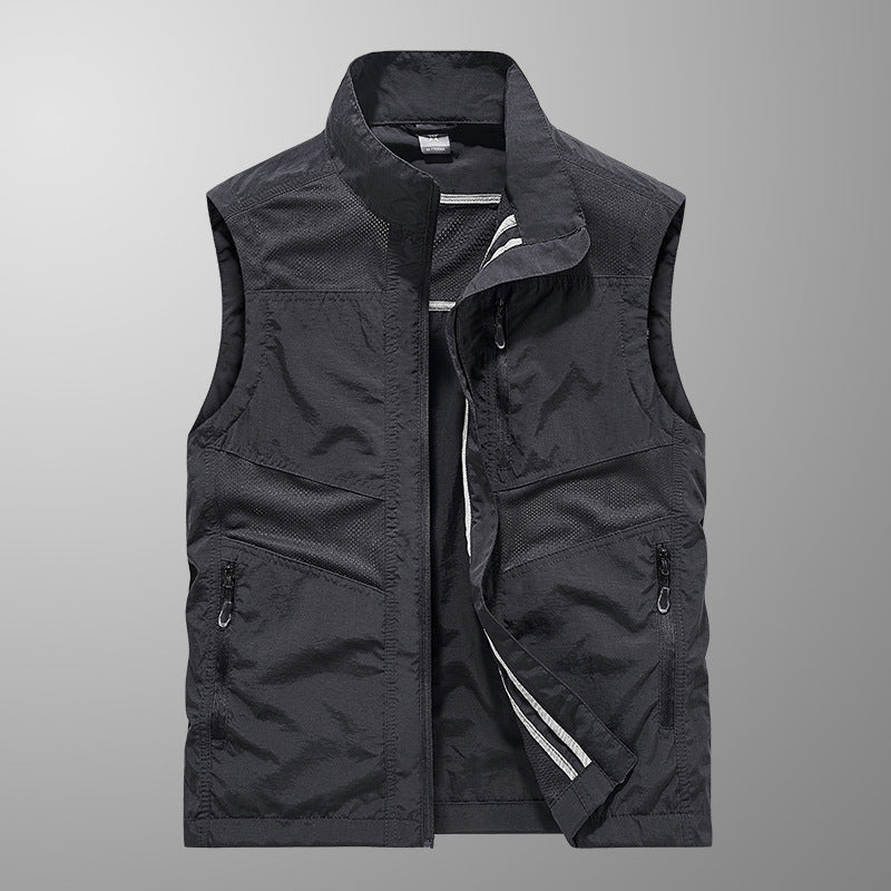 Men's Nylon Vest Stand Collar Loose Fit Multi-Pocket Summer Wear