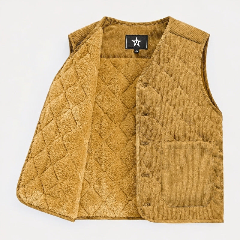 Men's Corduroy Vest Loose Fit Fleece Thickened Single Breasted