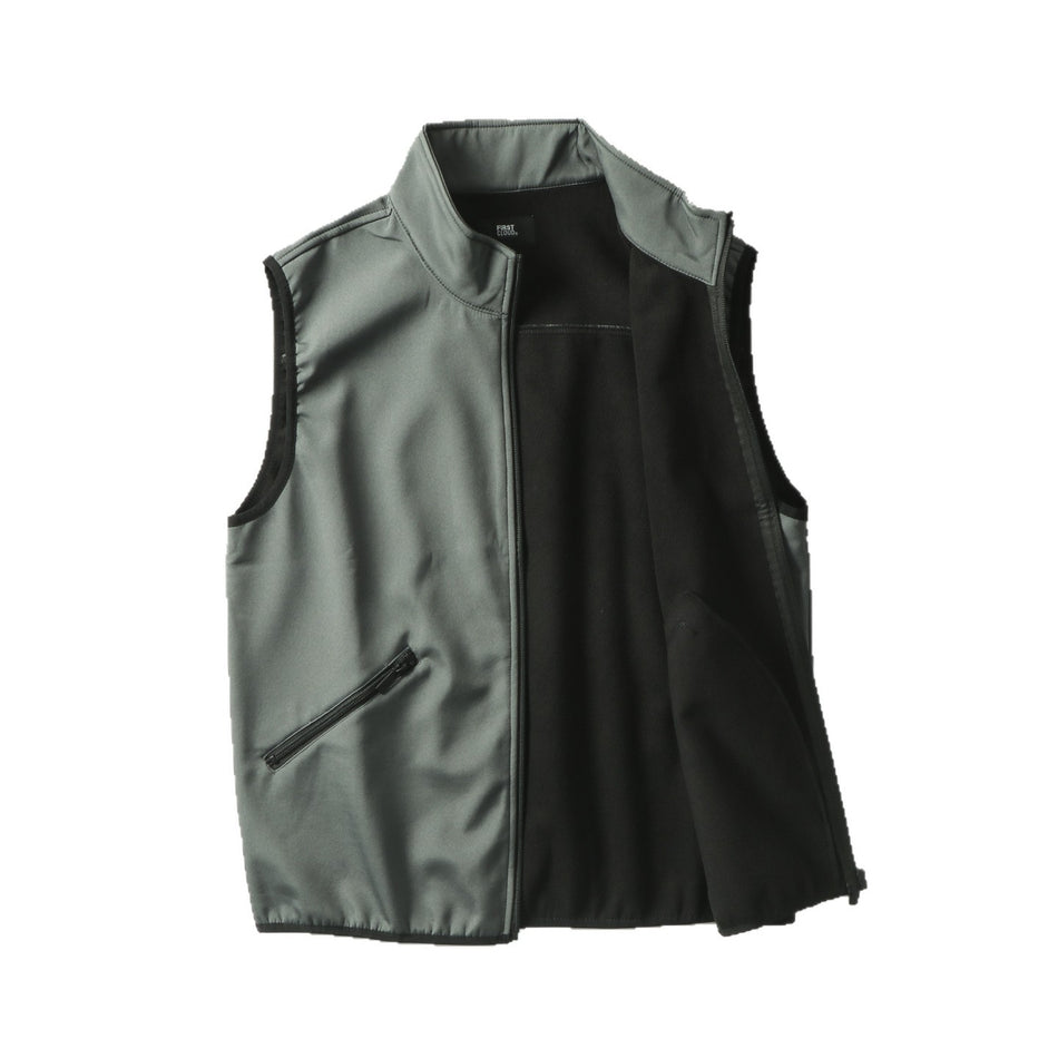 Men's Fleece-Lined Vest Stand Collar Loose Fit Contrast Outerwear