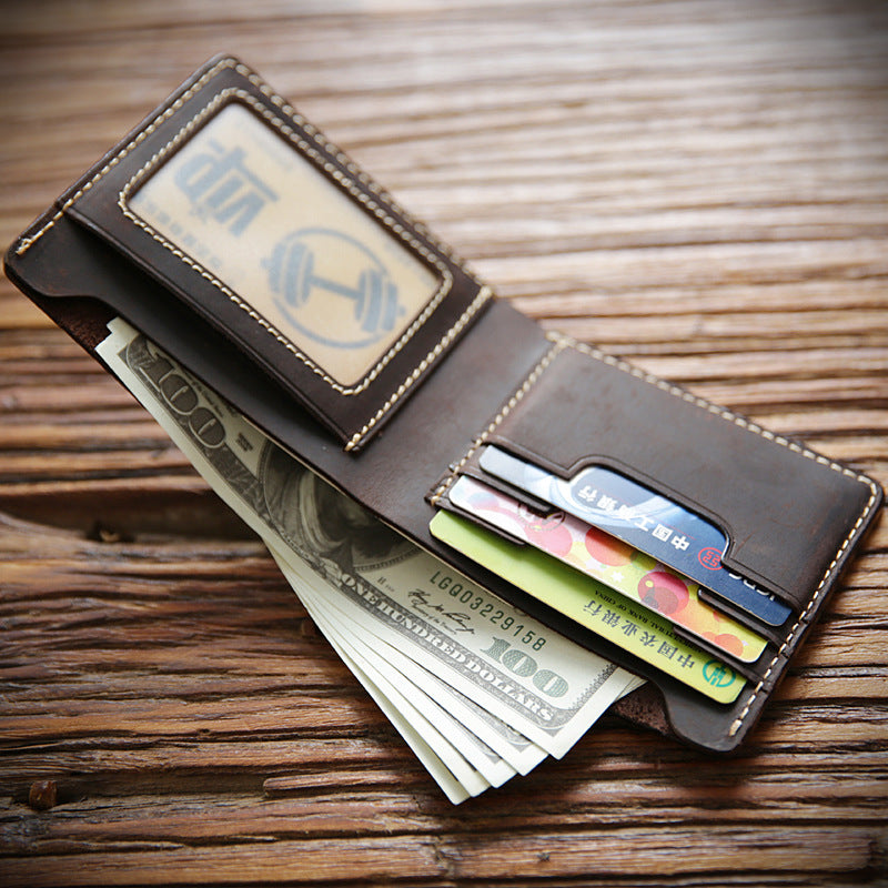 Handmade Retro Crazy Horse Leather Wallet – Student Edition