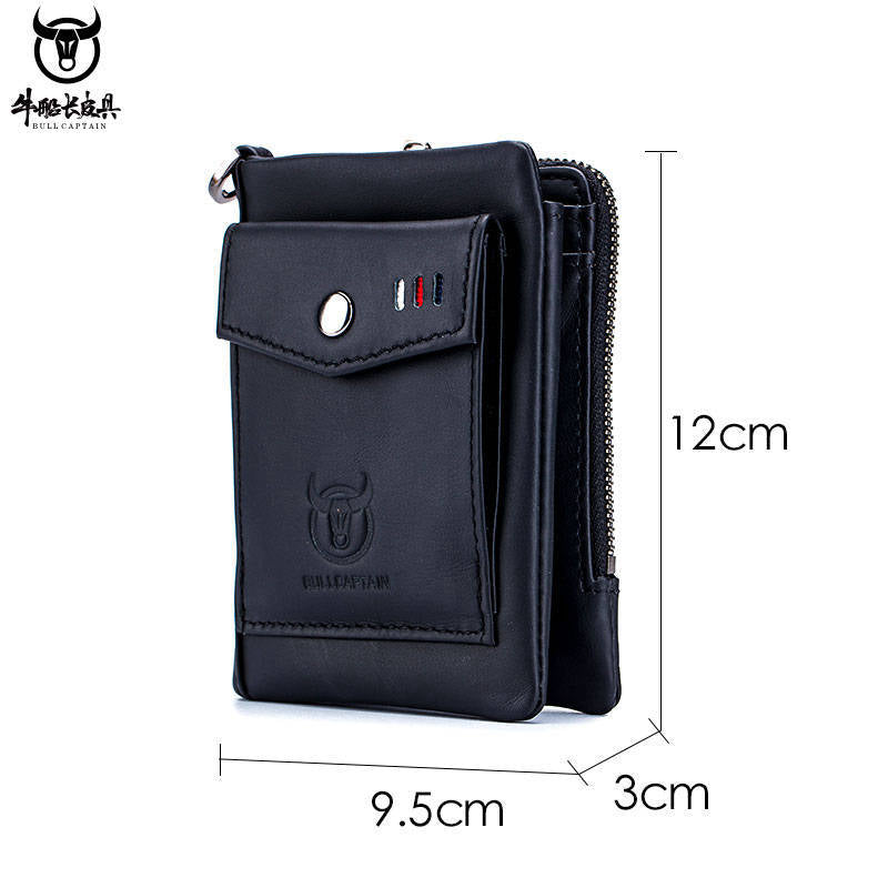 Men's Cowhide Leather Wallet – Zipper & Multi-Card Design