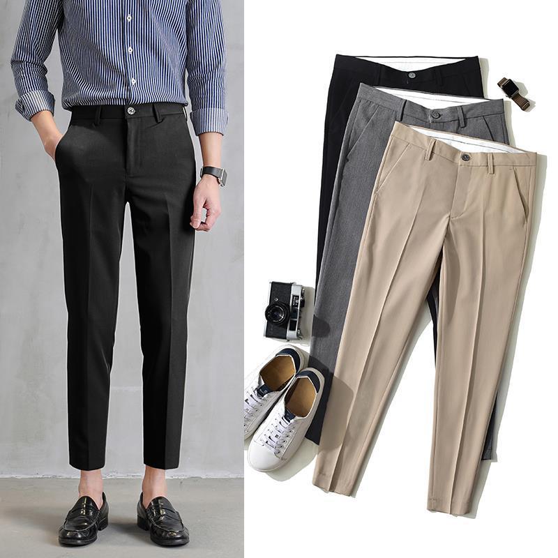 Korean Slim Suit Pants – Ankle Length Black Trend