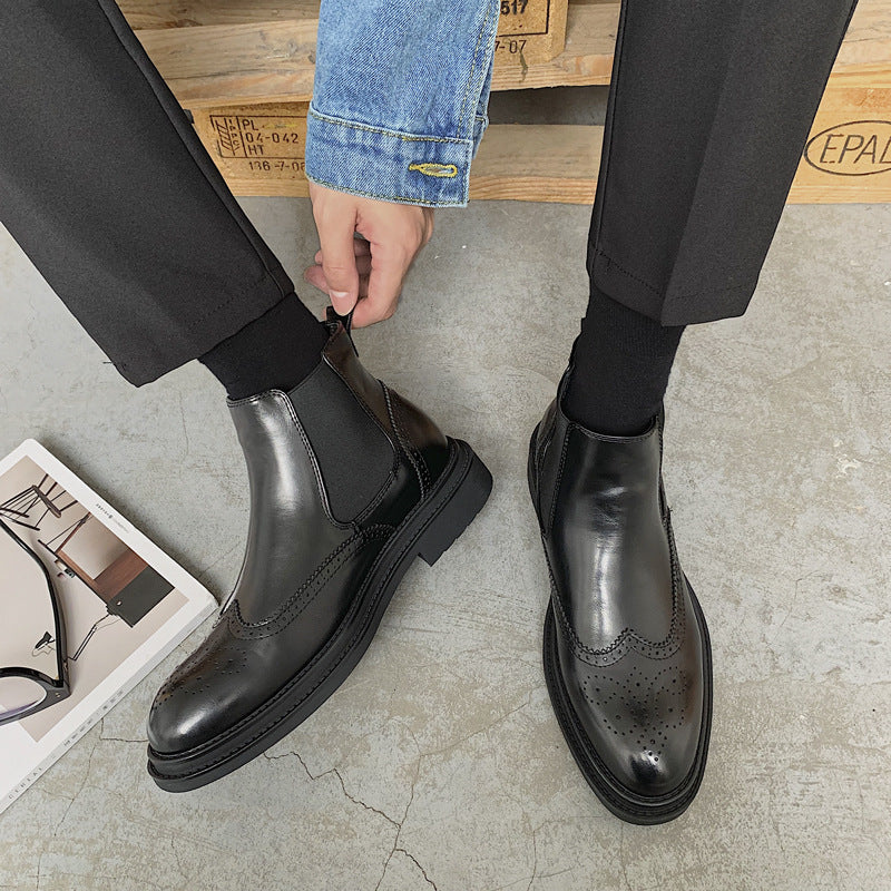 Men’s High-Top Chelsea Boots – Black Leather Martin-Style