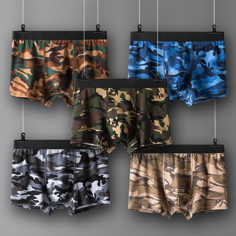 (Pack of 5)-Men’s Camouflage Boxers – Cotton, Sporty & Mid Waist