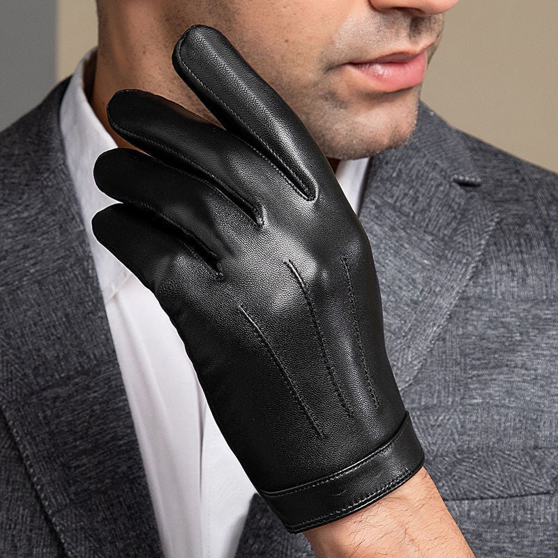Men’s Short Sheepskin Leather Gloves Warm Autumn & Winter