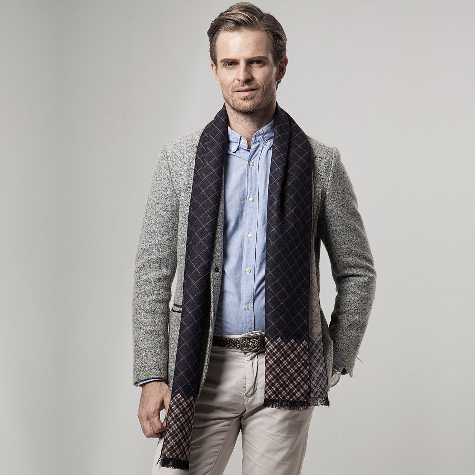 Men’s Imitation Cashmere Plaid Scarf Autumn & Winter Thick