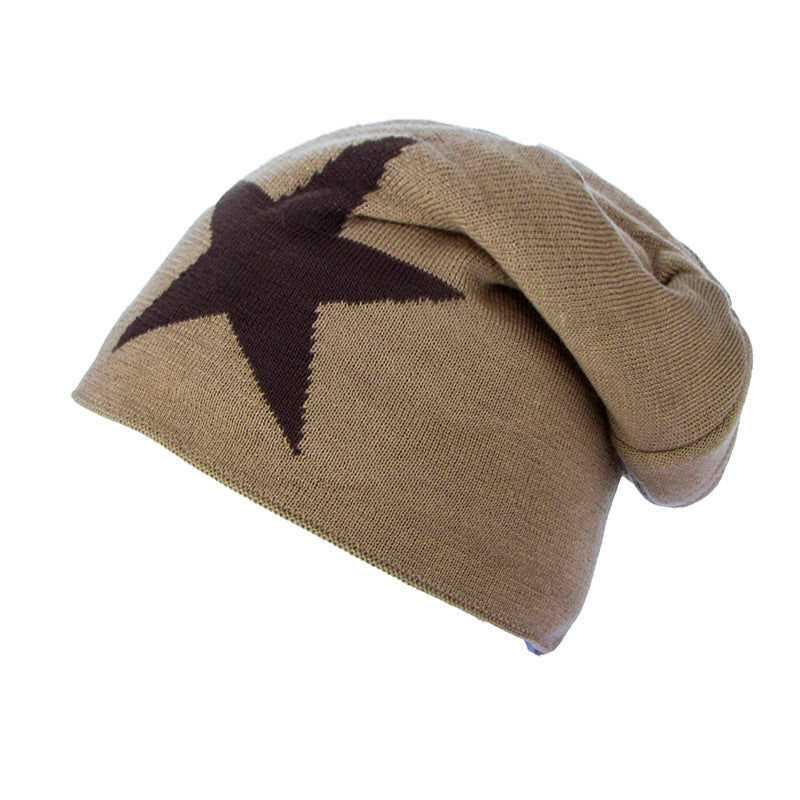 Men’s Korean Knitted Wool Hat – Winter Warm Velvet Beanie with Star