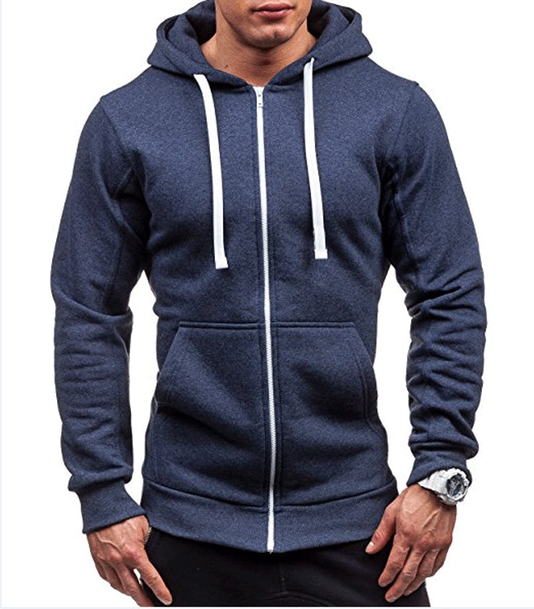 Men’s Zipper Hooded Sweater Solid Color Cardigan Jacket