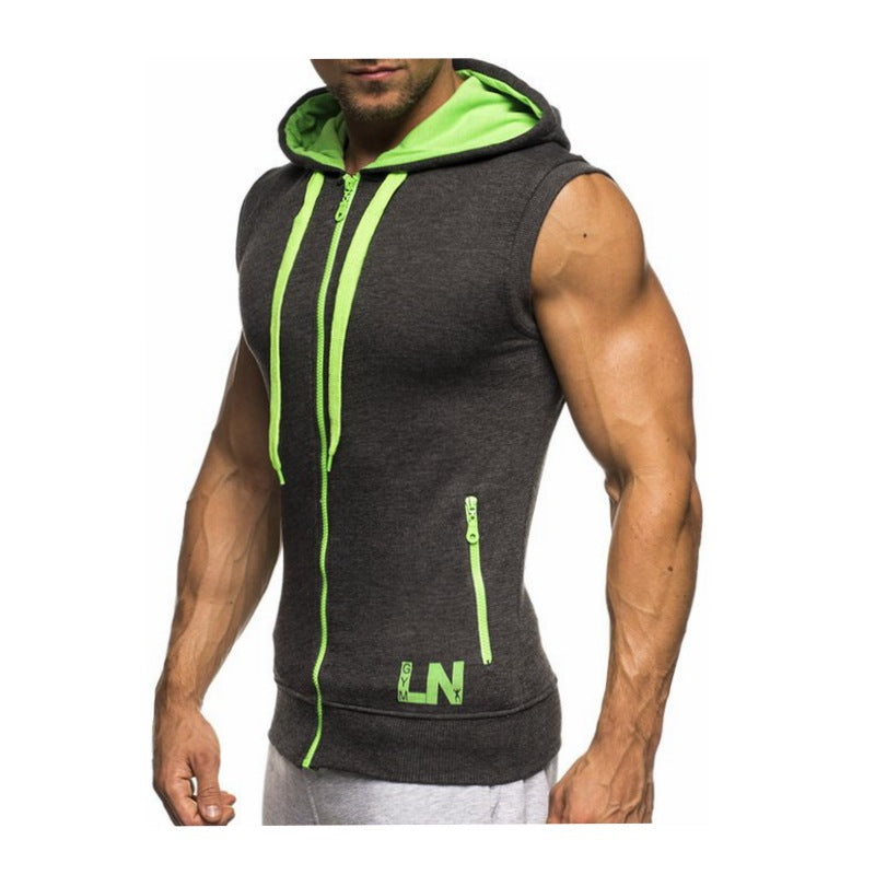 Men’s Summer Hooded Sleeveless Vest Contrast Zip Style