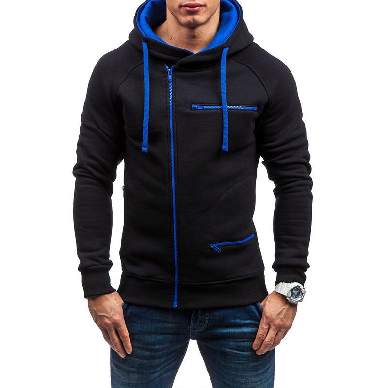 Men’s Solid Color Fleece Hoodie Jacquard Cardigan Jacket