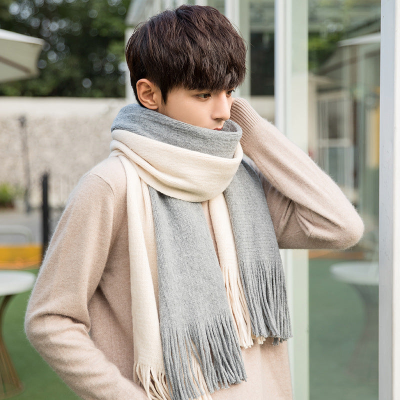 Men & Women Tassel Scarf Thick Warm Imitation Cashmere Color-Block