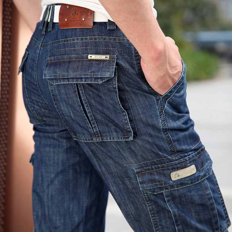 Zhan Di Ji Pu Men’s Workwear Jeans – Multi-Pocket Pants
