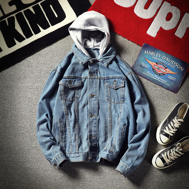 Daifa Men’s Denim Jacket | Korean Fashion Loose Hooded Jacket