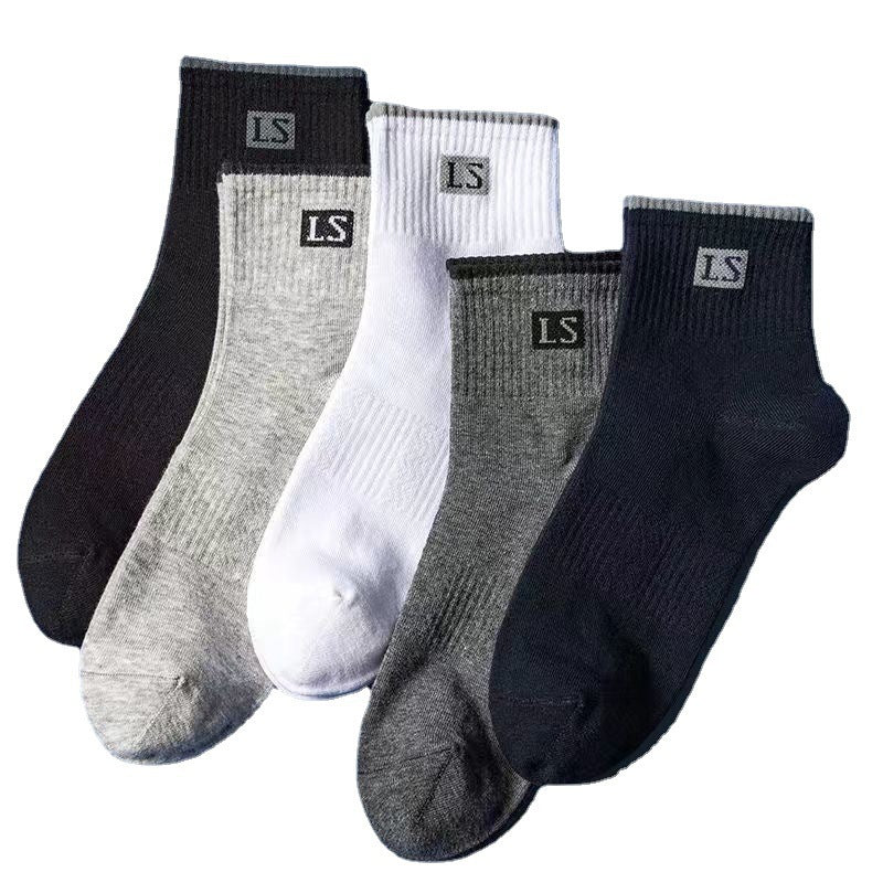 PACK OF 5 - Men’s Mid-Calf Cotton Sports Socks Odor-Resistant Sweat-Absorbent