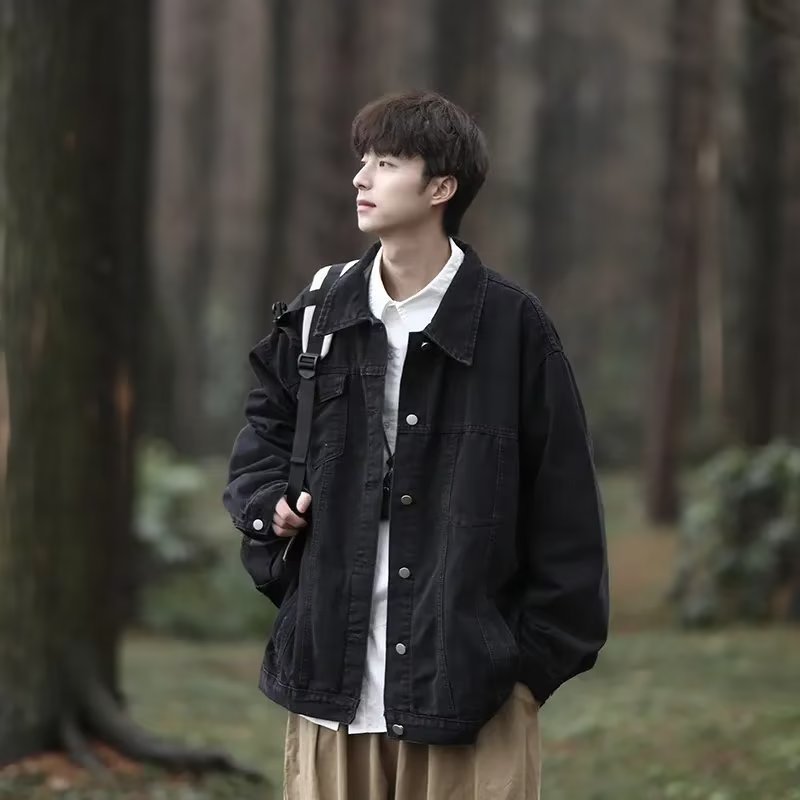 Japanese Style Men’s Denim Jacket – Loose Casual Retro