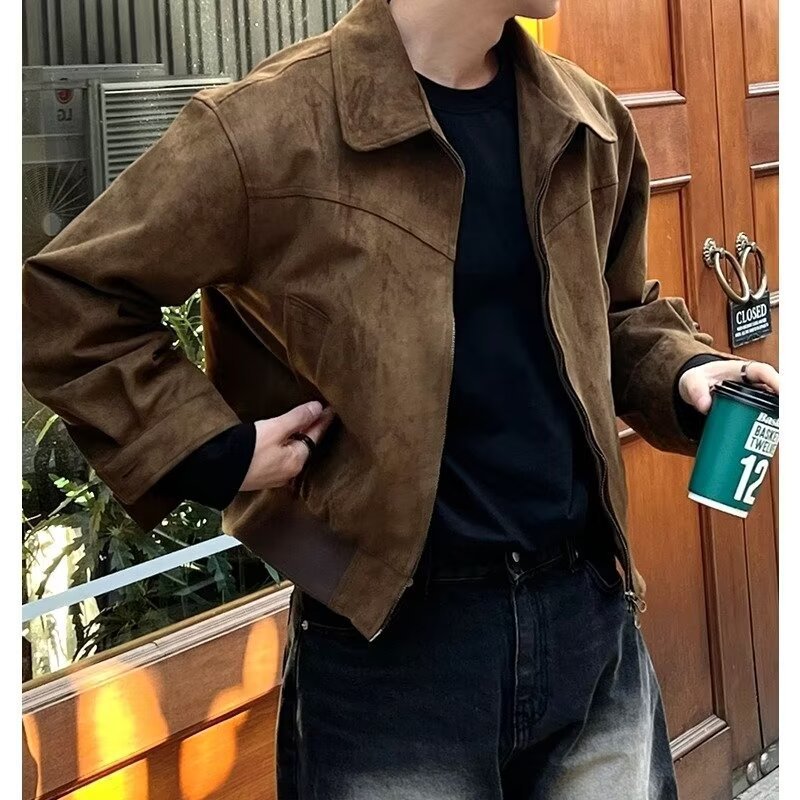 Vintage Suede Men’s Jacket – American Street Hip Hop