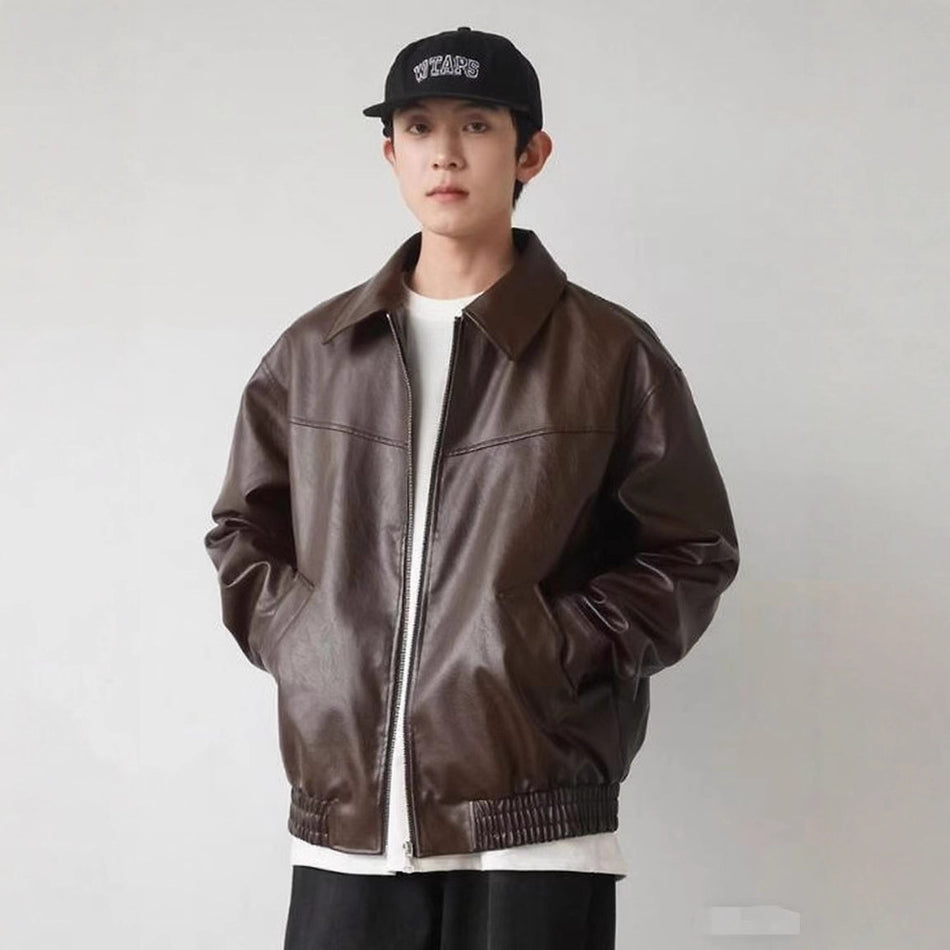 2025 Men’s Lapel PU Leather Jacket | Spring Autumn Motorcycle Style