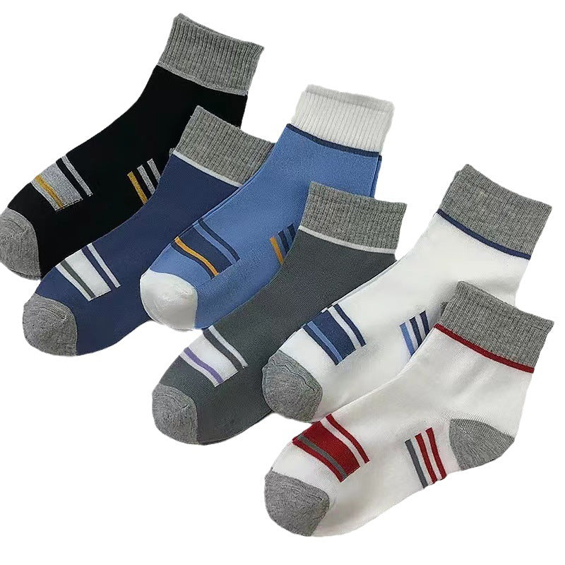 Men's Mid-Tube Striped Sports Socks - Pack of 6