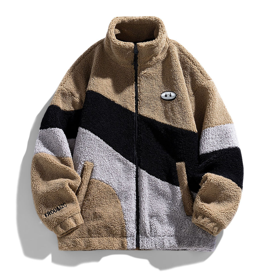 Men’s Lamb Wool Thickened Stand Collar Jacket