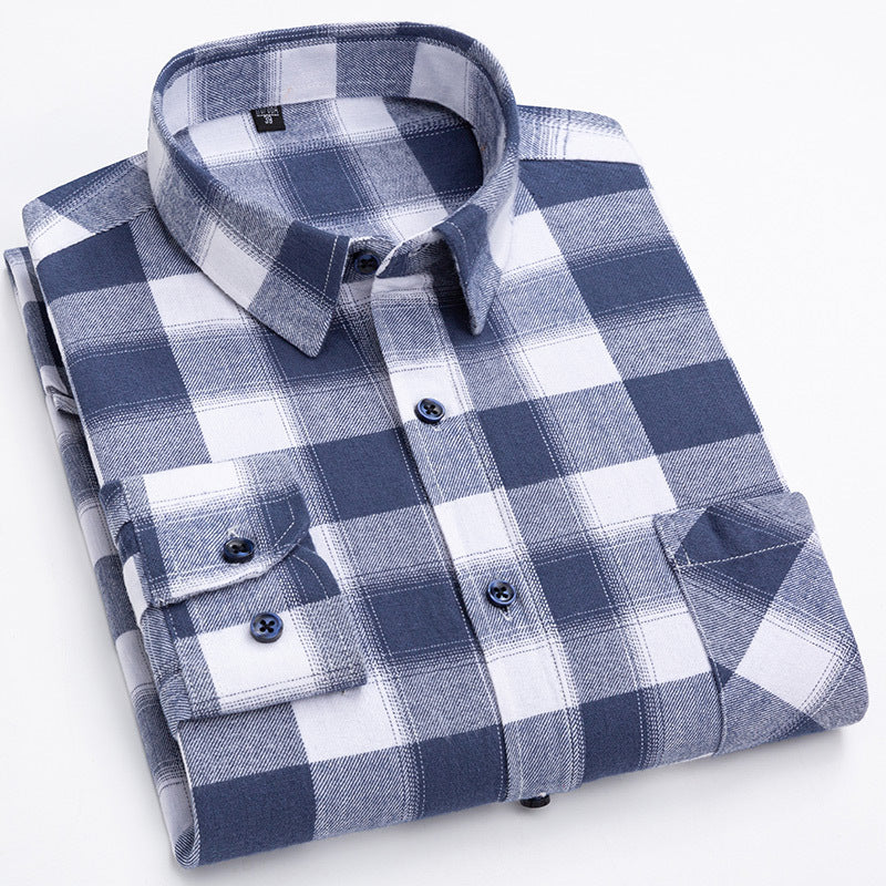 Men’s Cotton Plaid Long Sleeve Business Shirt