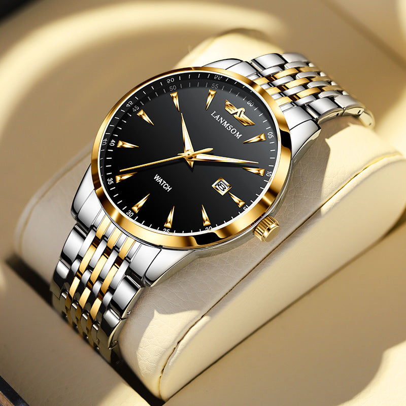 LANGSUO Steel Band Men’s Quartz Watch – Waterproof & Luminous