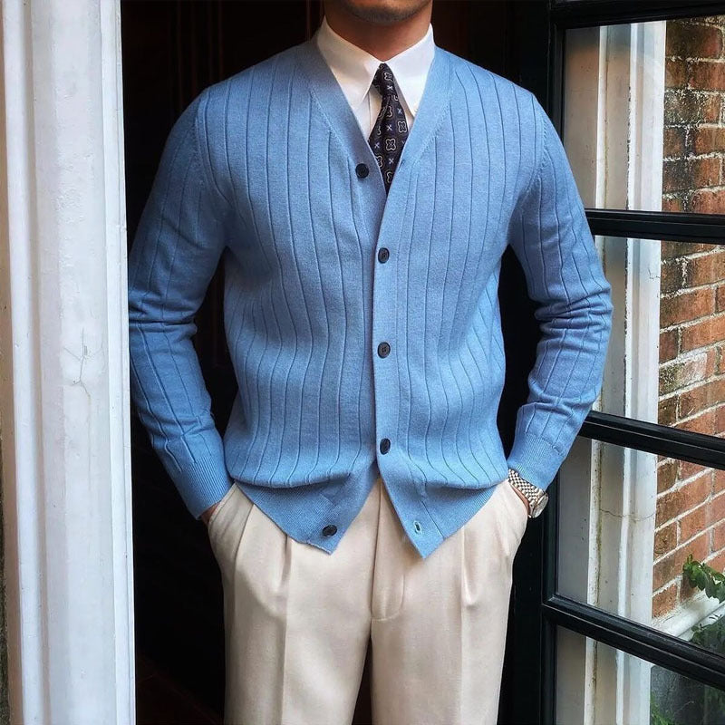 Men's V-Neck Button Cardigan – Autumn Winter Solid Sweater