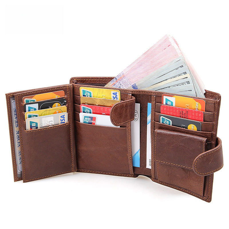 Vintage Tri-Fold RFID Leather Wallet – Cowhide Card Holder