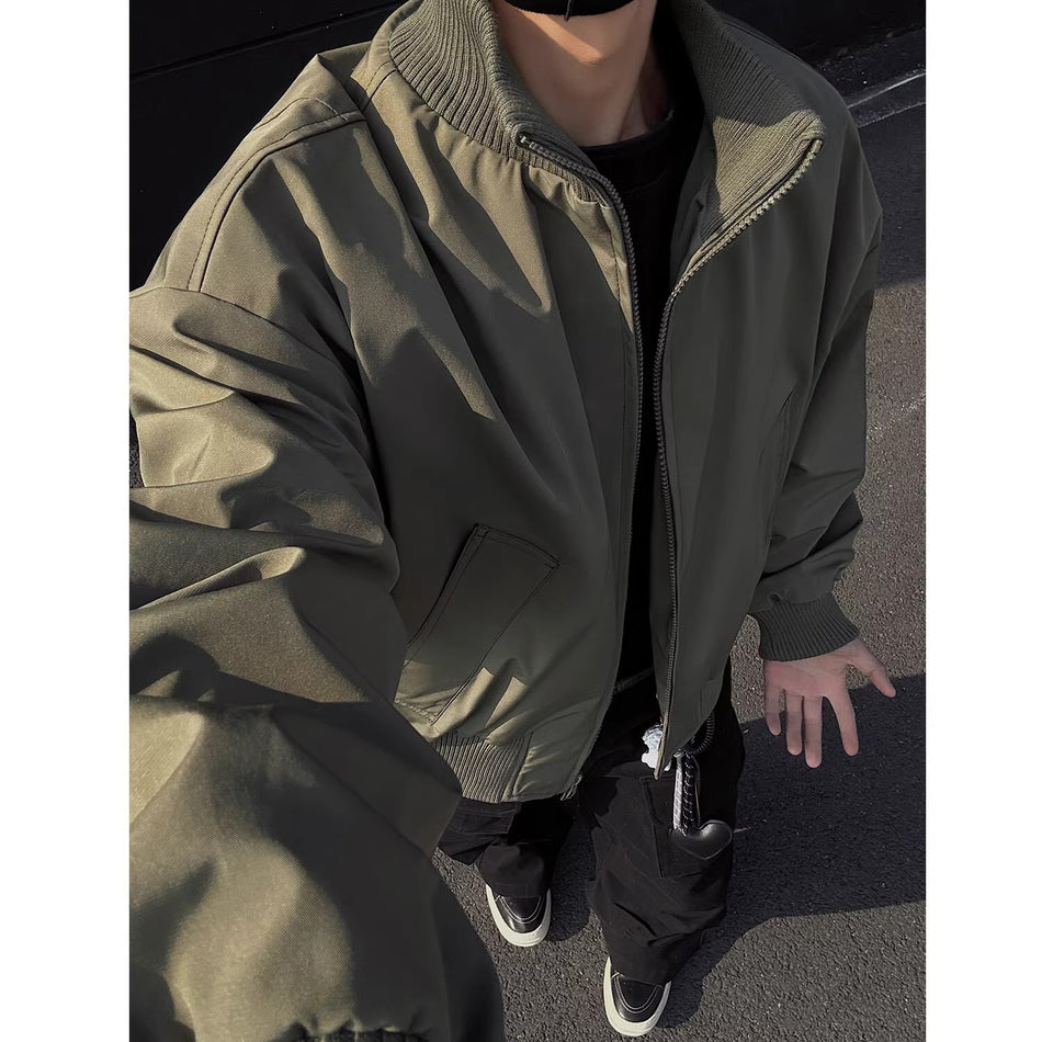 Army Green Bomber Jacket – Men’s American Baseball Style