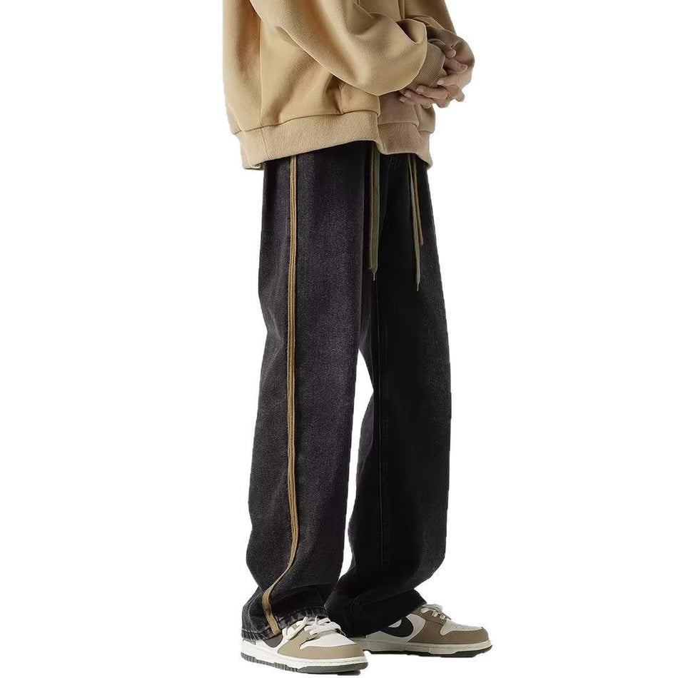 Men’s Striped Retro Wide-Leg Jeans – Spring & Autumn