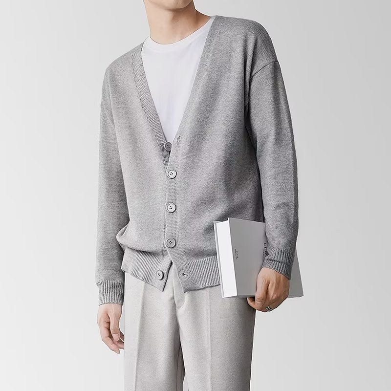 Men’s V-Neck Solid Color Sweater Cardigan Jacket
