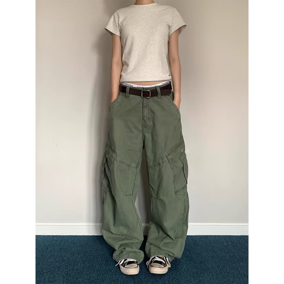 Unisex Retro Pleated Multi-Pocket Cargo Pants