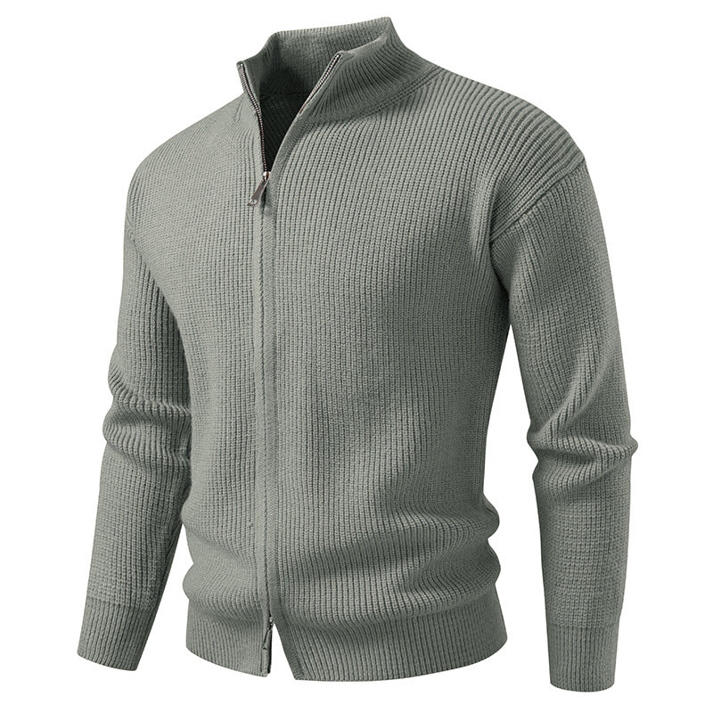 Men's Stand Collar Cardigan – Casual Solid Color Sweater