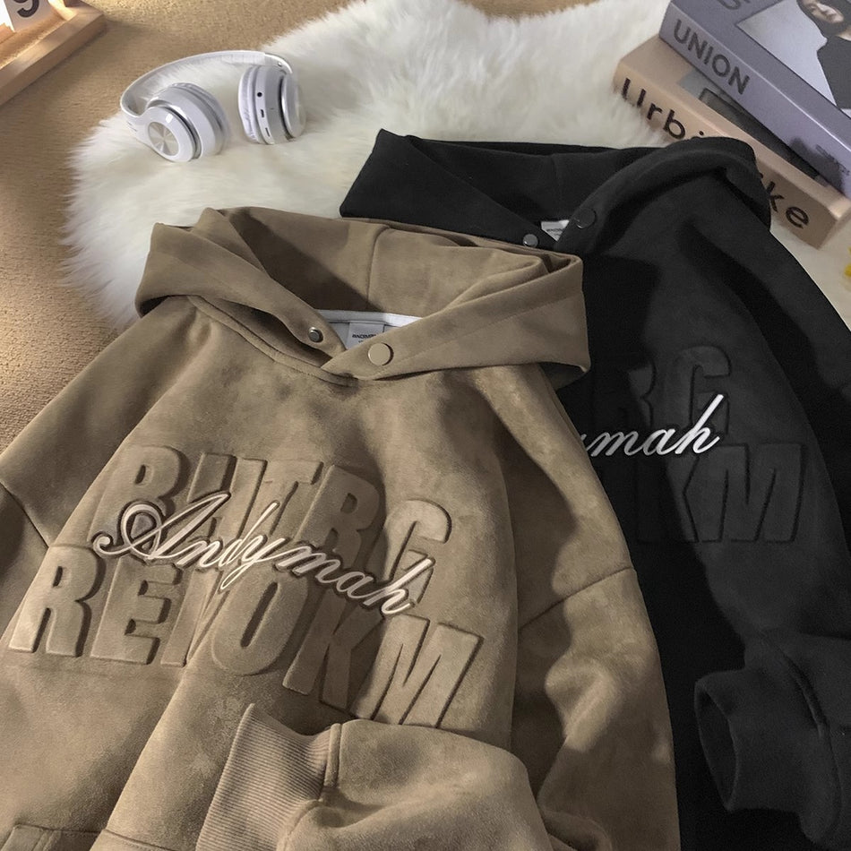 Men’s Suede Hooded Sweatshirt | Autumn Heavyweight Jacket
