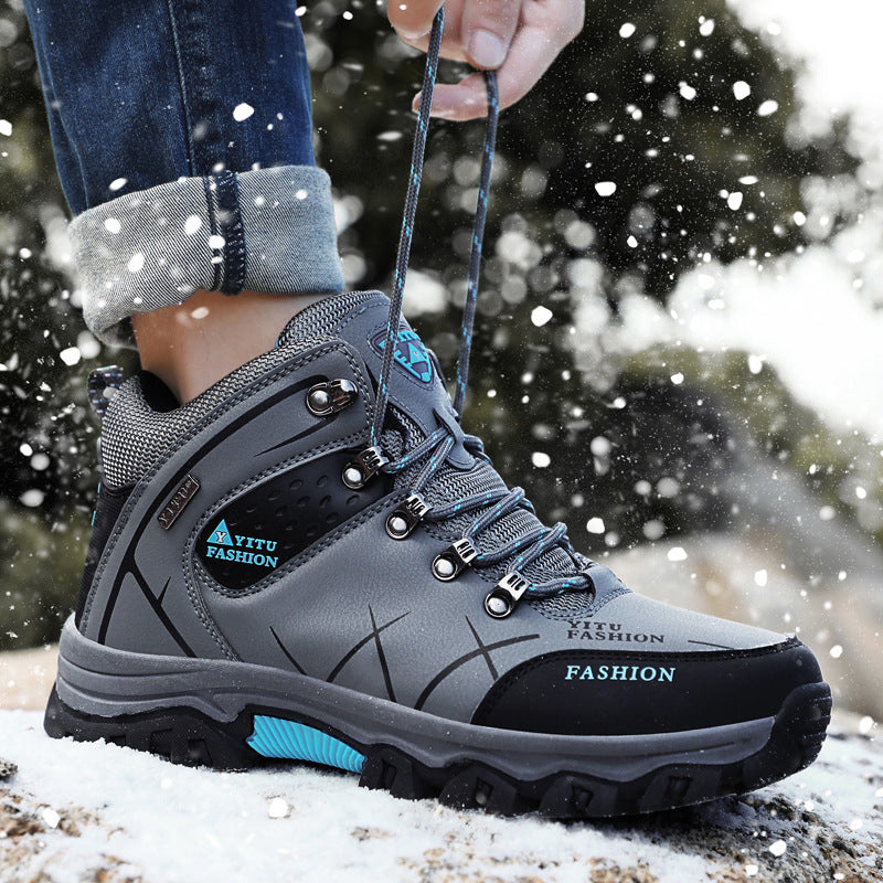 Autumn New Men’s High-Top Hiking Shoes – Fleece-Lined Outdoor Sports Shoes