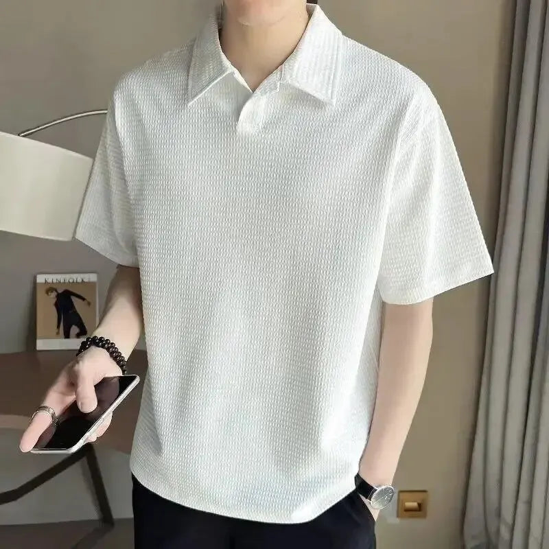 Retro Loose Polo Shirt for Men – Japanese Style