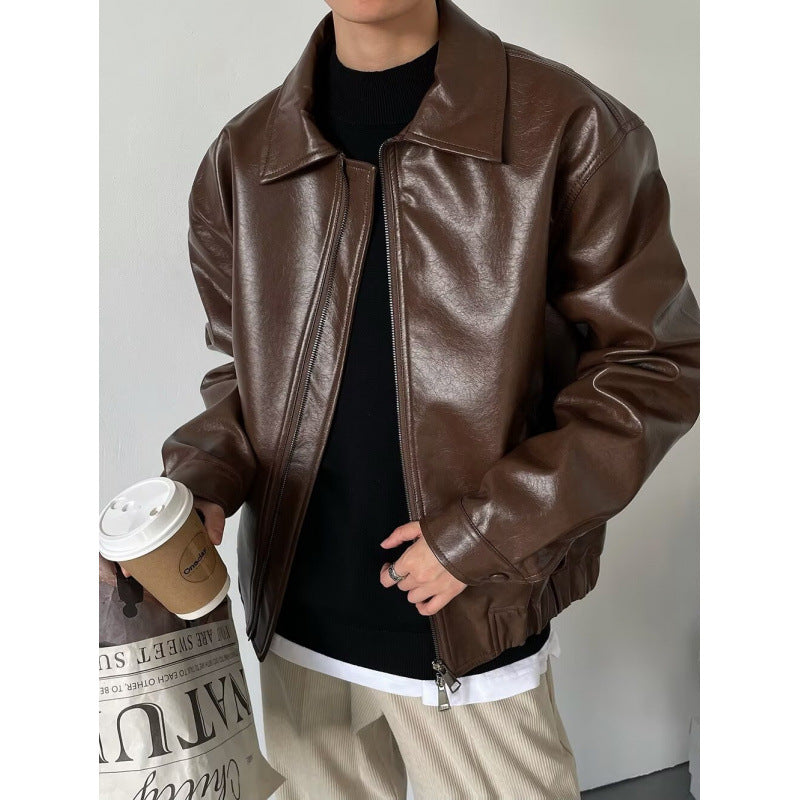 Korean Style PU Leather Jacket Men | Autumn Winter Retro Motorcycle