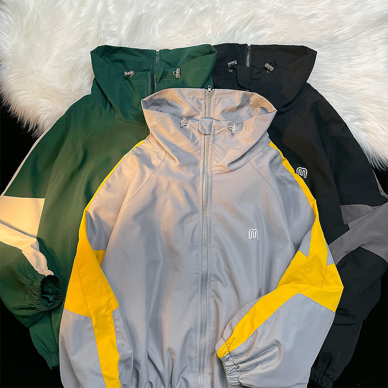 Retro Splicing Workwear Jacket – Men’s & Women’s Couple Stand Collar Coat