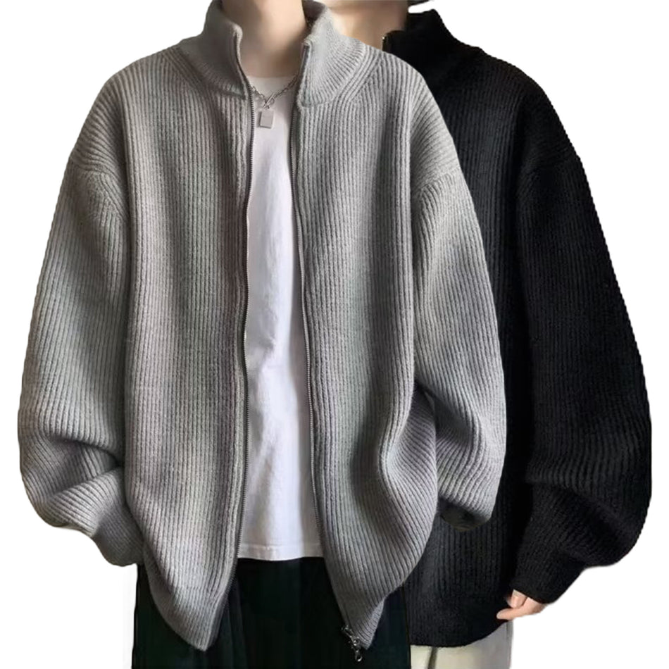 Men's Large-Size Stand-Up Collar Cardigan – Autumn Winter Sweater