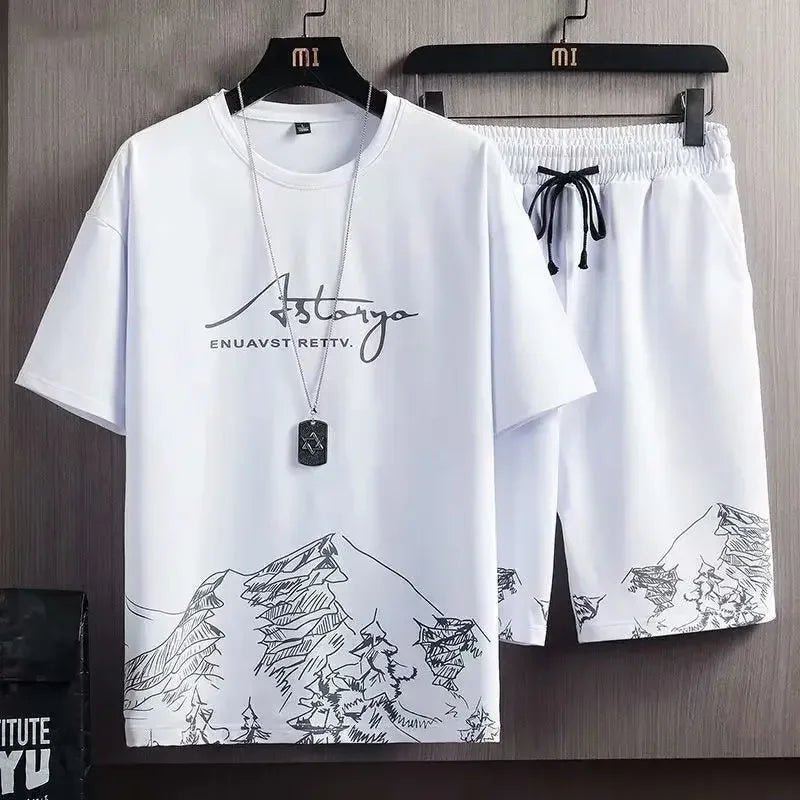 Men's Summer Quick-Dry Printed T-Shirt & Shorts Set
