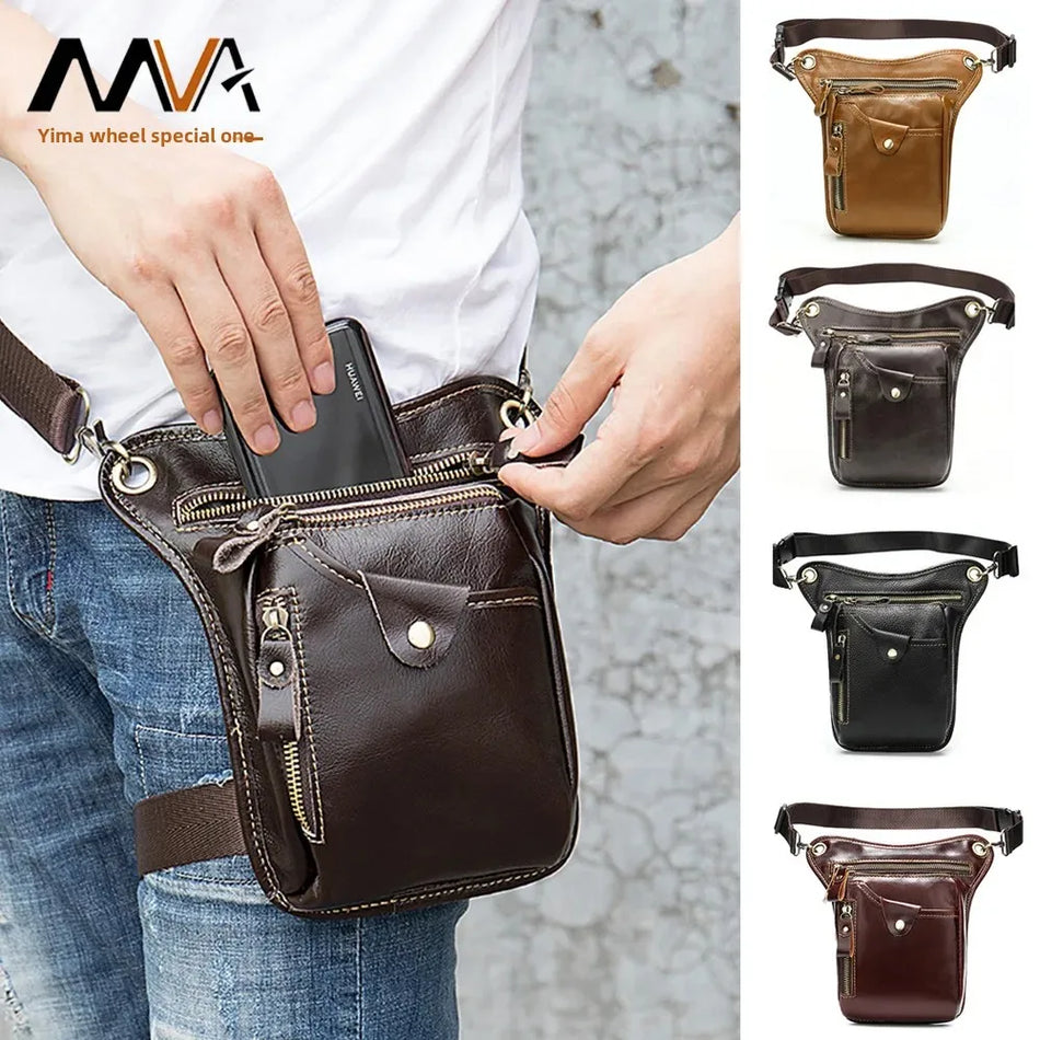 Men’s Denim Leather Leg Bag | Motorcycle Waist Pouch