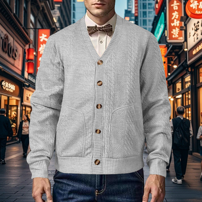 Men's Jacquard Buckle Cardigan – Autumn Winter Casual Jacket